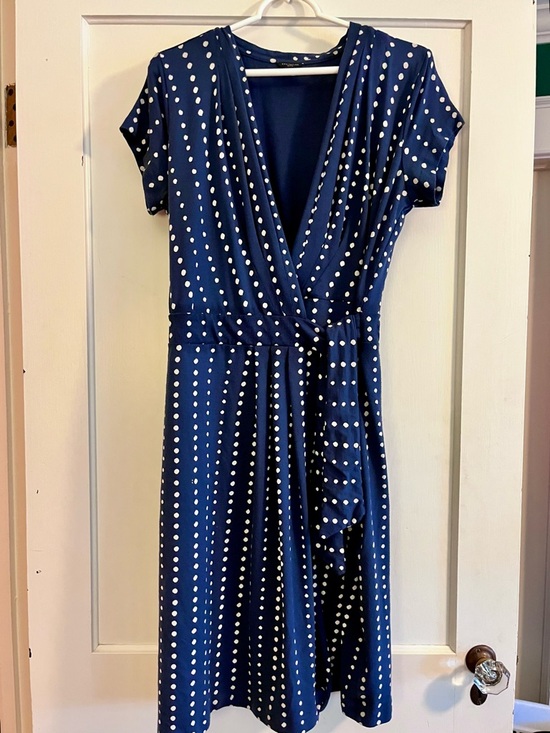 Ann Taylor Dresses & Skirts - Ann Taylor Navy Blue and White Polka Dot Wrap Midi Dress